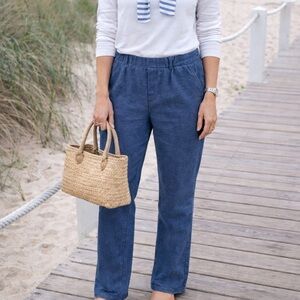 Peruvian Connection High Rise Pants Cotton Pull On Blue Women’s L Coastal